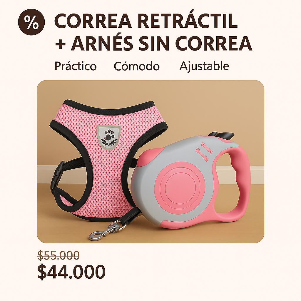 Correa retráctil + Arnés sin correa